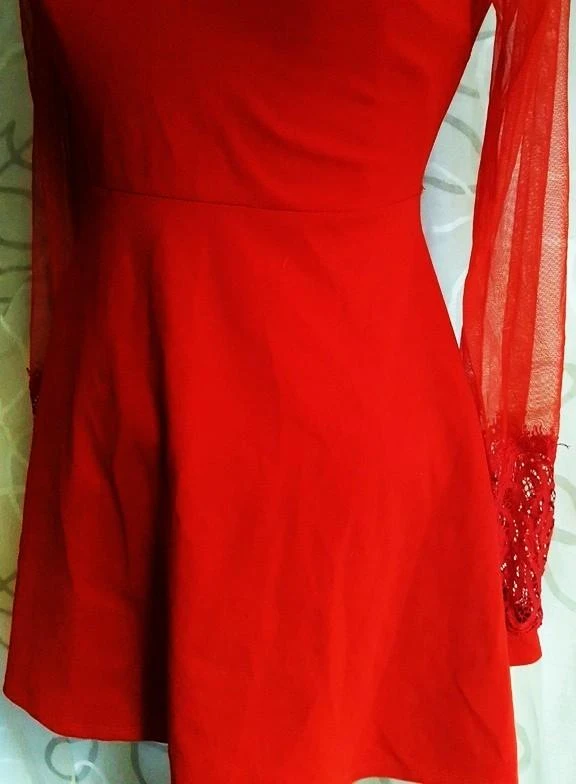Vestido rojo de tul con mangas largas para mujer talla 36 - S – photo 4